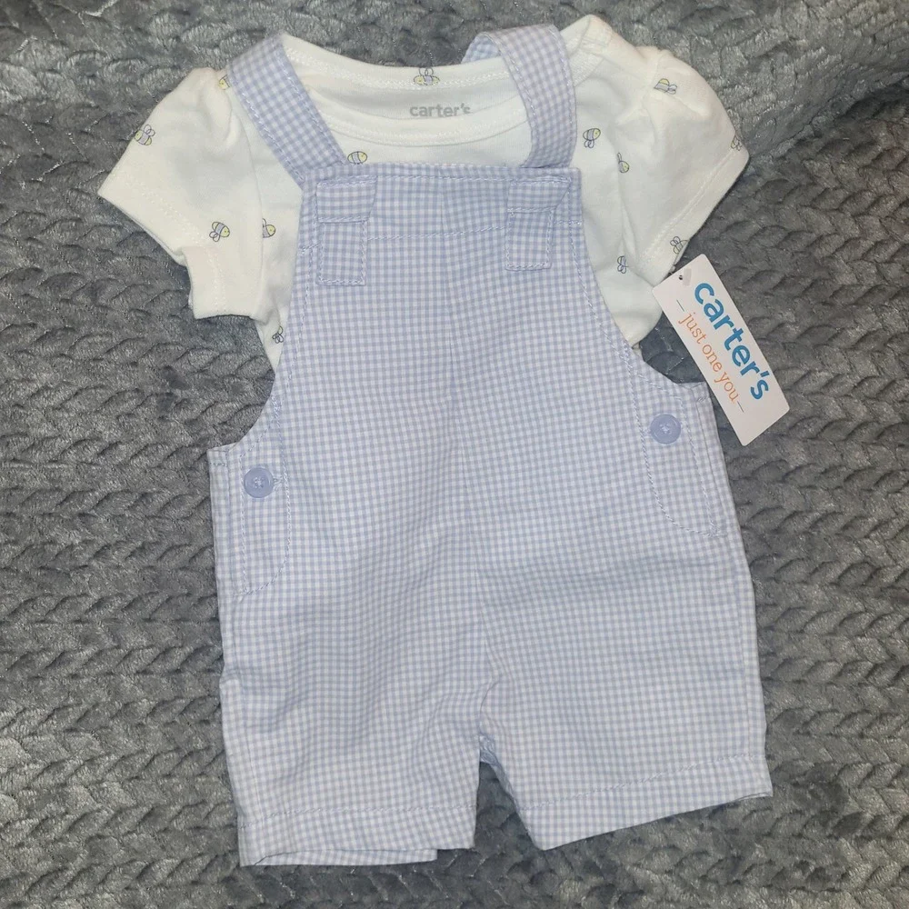 NWT Carter's OshKosh Baby Boy 3M Summer Bundle Gingham Palm Tree Linen 4pc Set